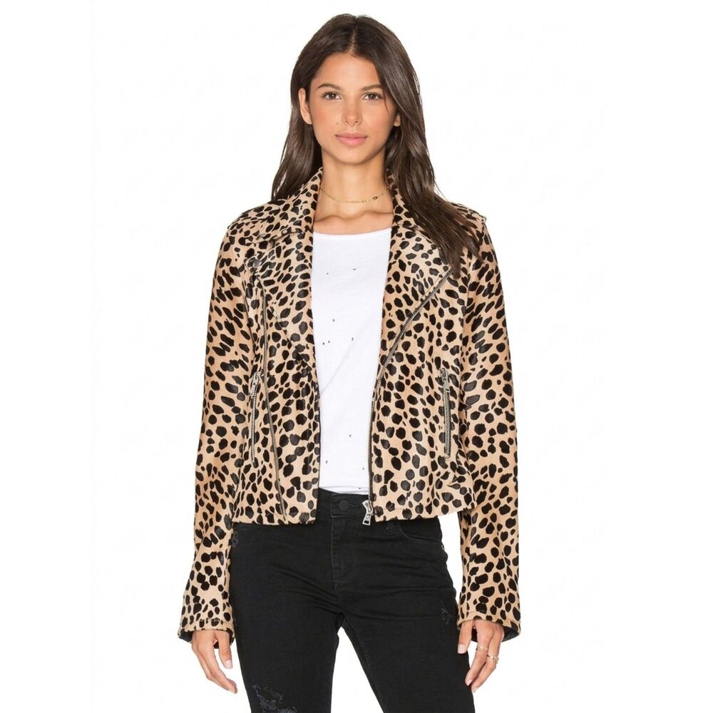 RtA Nico Cheetah Calf Hair Moto Jacket EUC Small $2,195 Retail